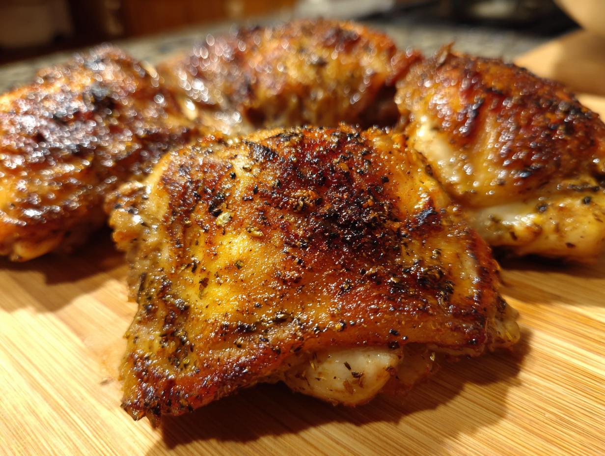 Close-up of crispy chicken thighs, showcasing one of the Best Dinner Ideas 2025: Crispy Outside, Juicy Inside.