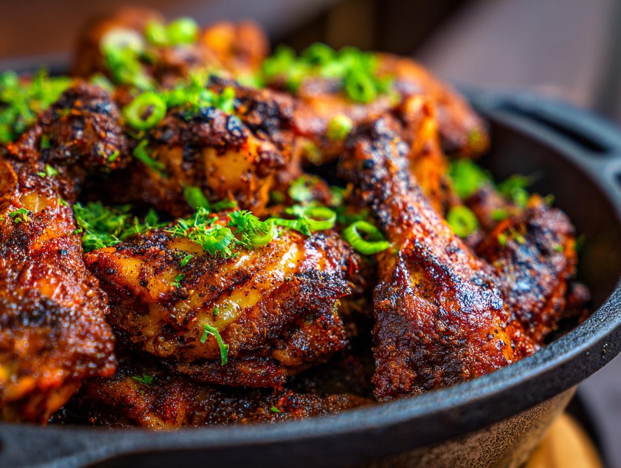 Close-up of crispy chicken wings, a great option for How to Make Dinner Recipes, garnished with fresh herbs.