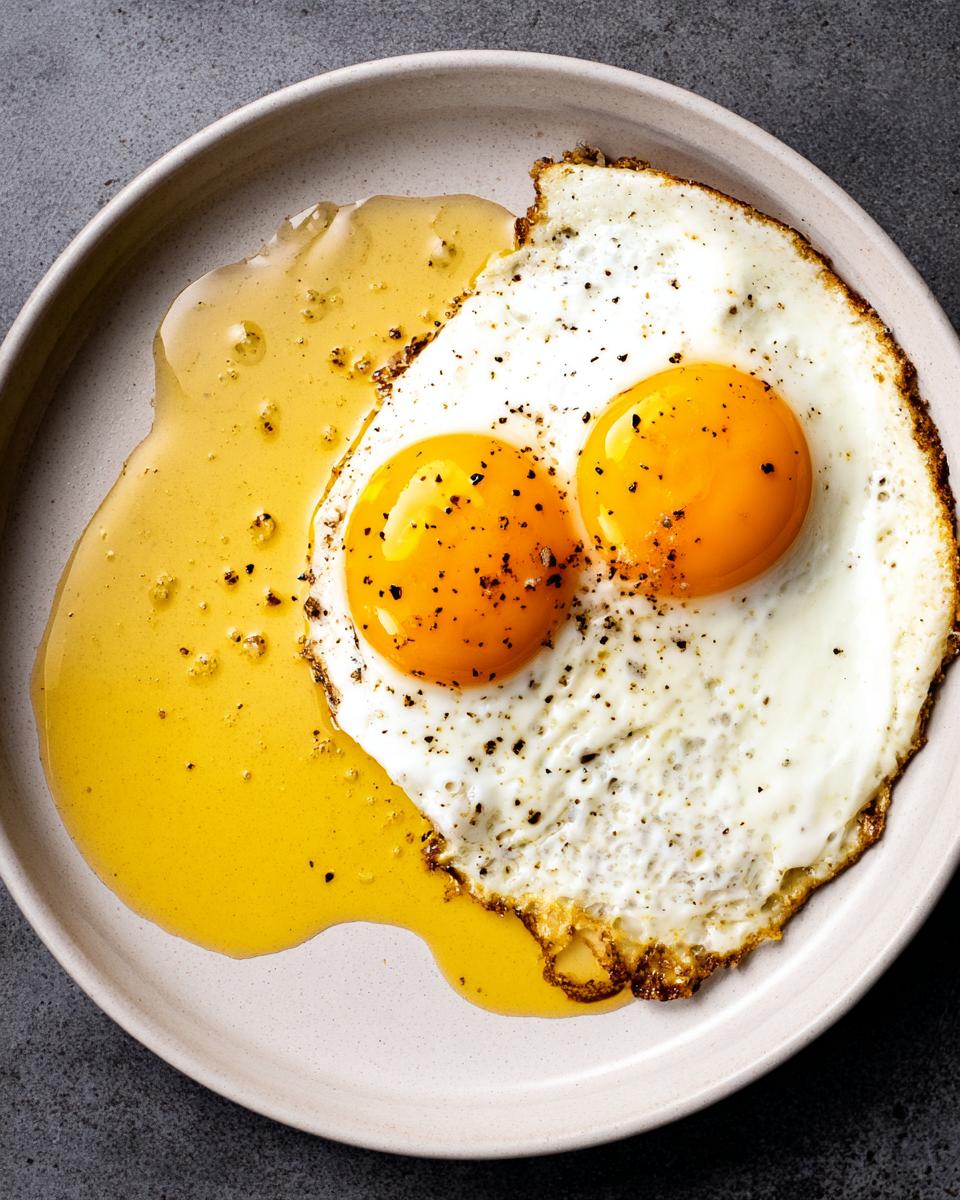 A fried egg with double yolk, seasoned with pepper, showcasing 5-Ingredient Breakfast Ideas.
