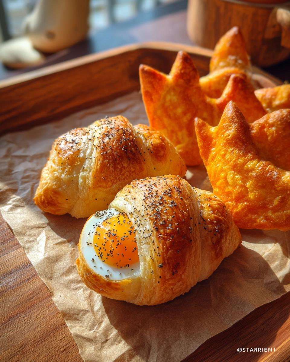 Close-up of spooky Egg “Mummies” & Cheesy Bats, savory Halloween treats on a wooden tray.