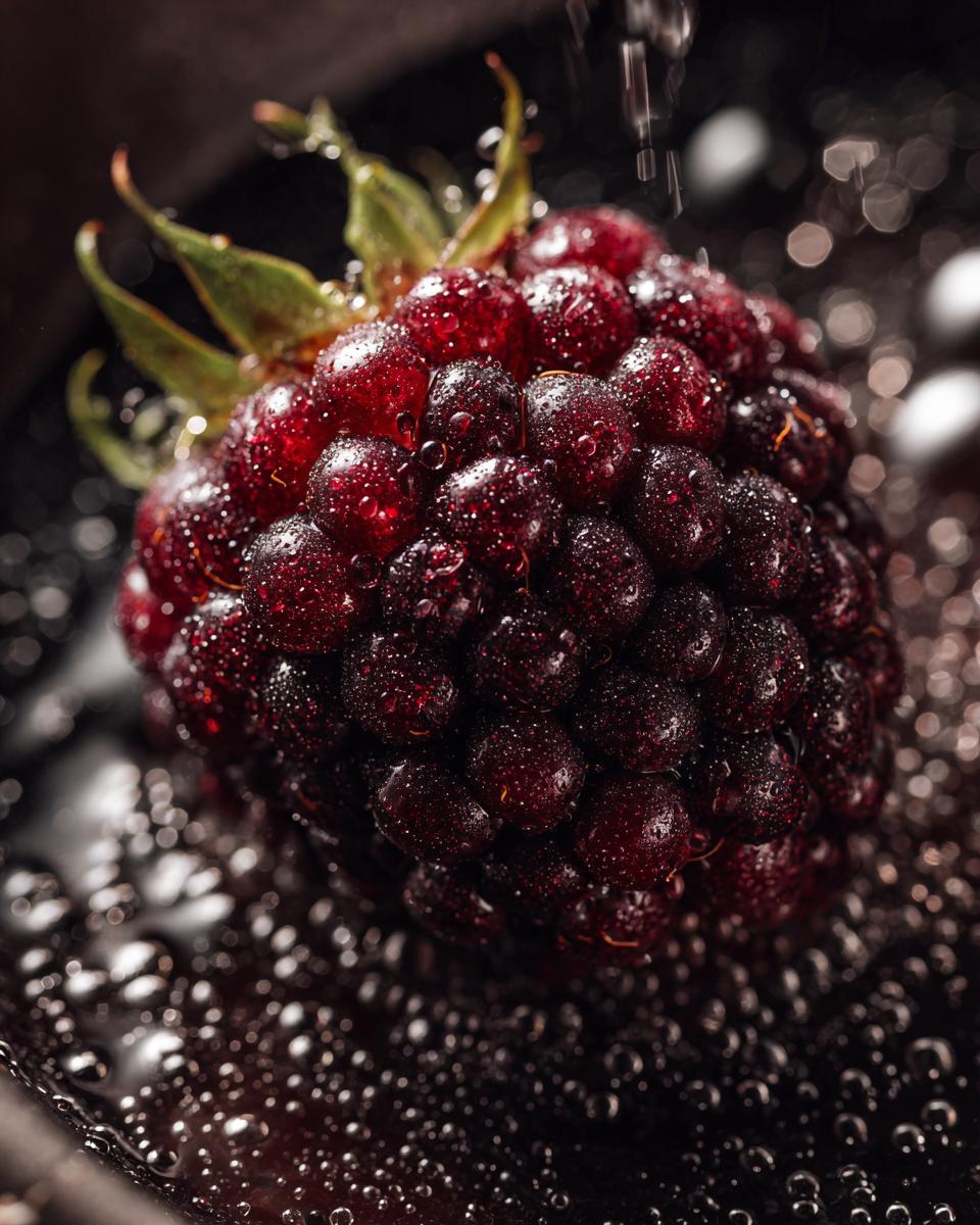 Close-up of a fresh blackberry covered in water droplets. Part of 5-Ingredient Dinner Ideas.