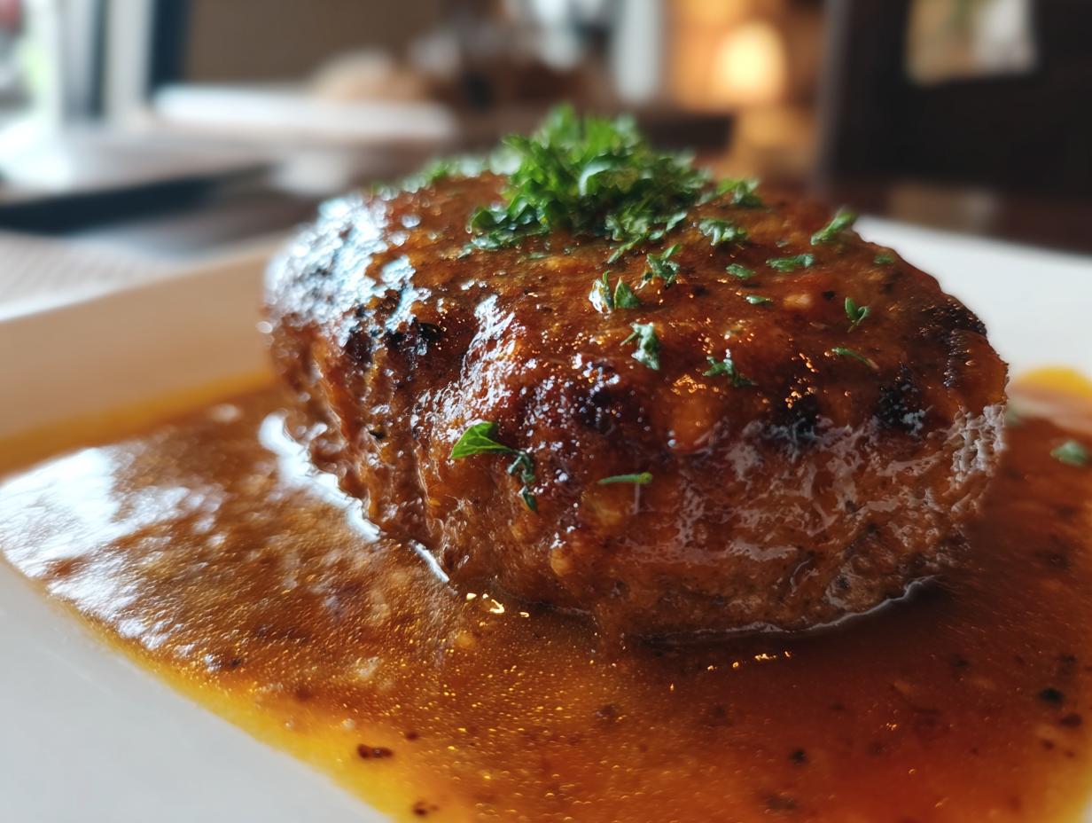Close-up of a glazed meatloaf with herbs, showcasing one of the 5-Ingredient Dinner Ideas.