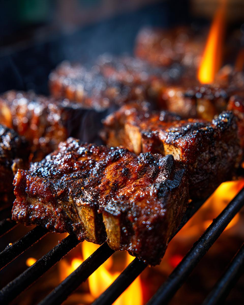 Close-up of ribs grilling over an open flame, part of the Ultimate Dinner Recipes Guide.