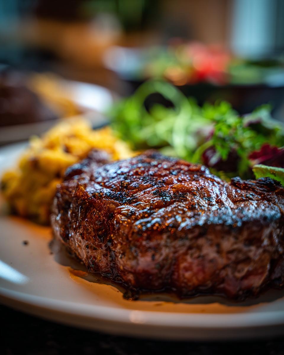 Grilled steak with mashed potatoes and salad, perfect for 5-Ingredient Easy Dinner Recipes.