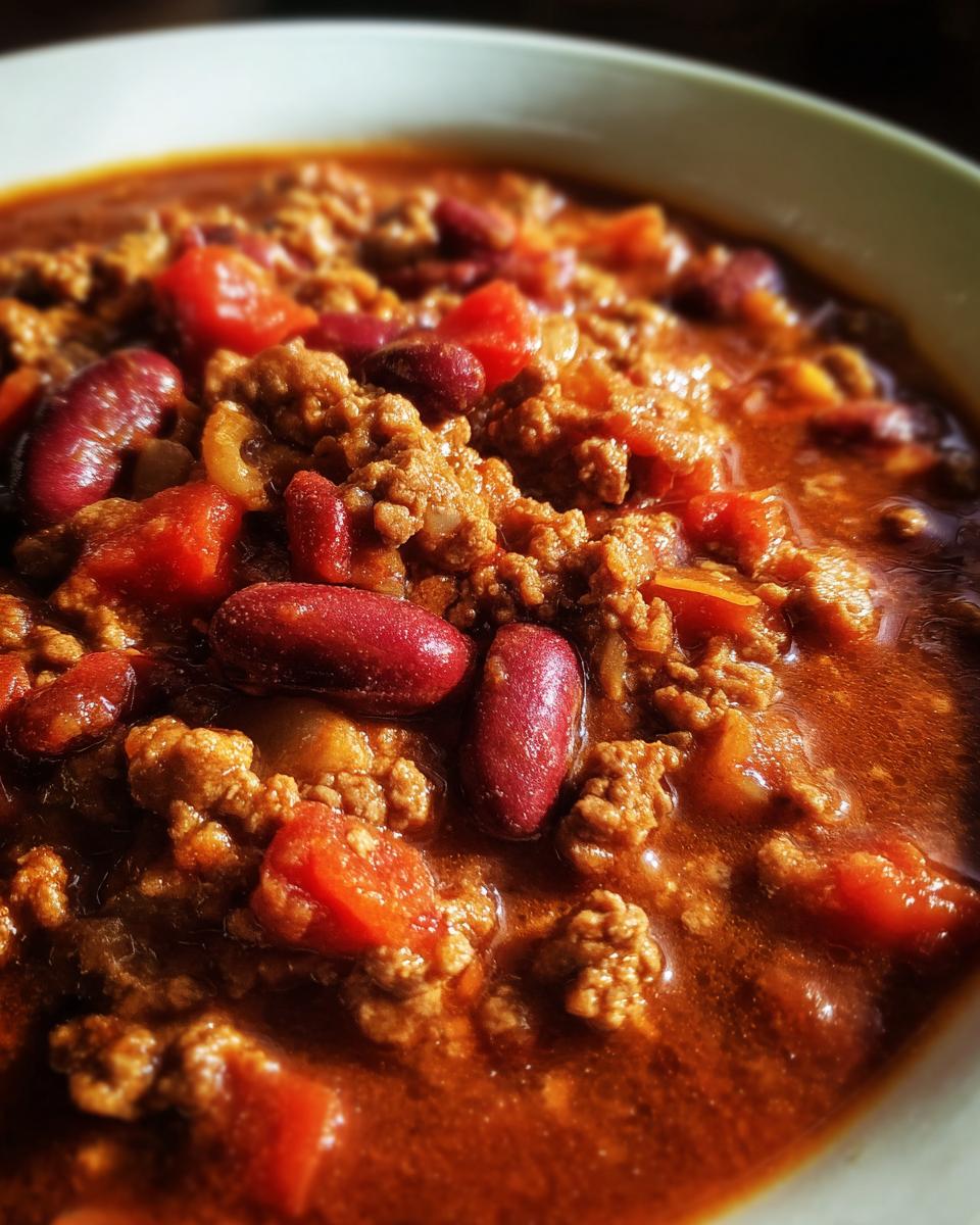 Close-up of a bowl of chili with kidney beans, ground beef, and tomatoes. What Makes Perfect Dinner Ideas? Try This.