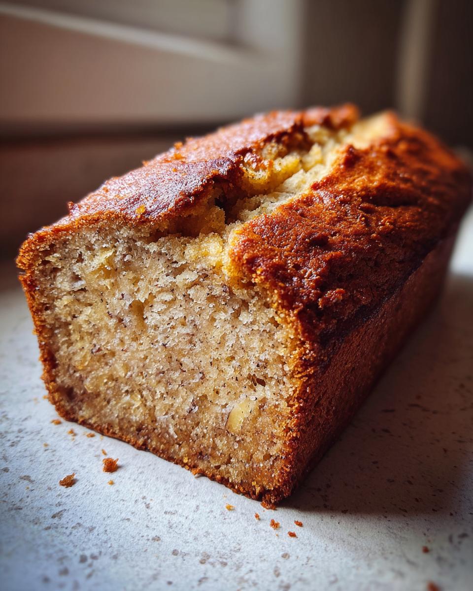 A loaf of freshly baked How to Make Banana Bread, showing a golden-brown crust and moist interior.