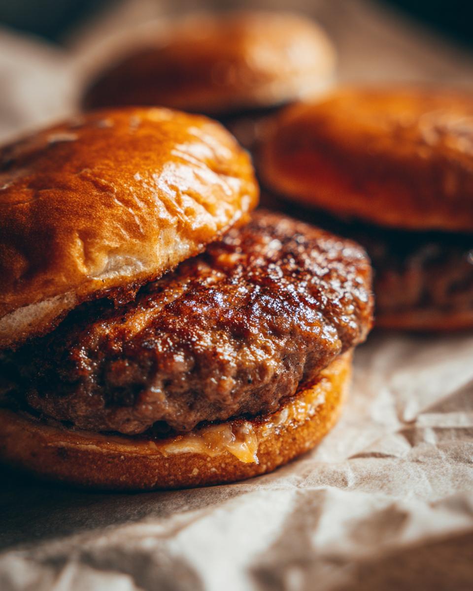 Close-up of a juicy ground beef burger with a crispy exterior, showcasing one of the Best Ground Beef Recipes 2025.