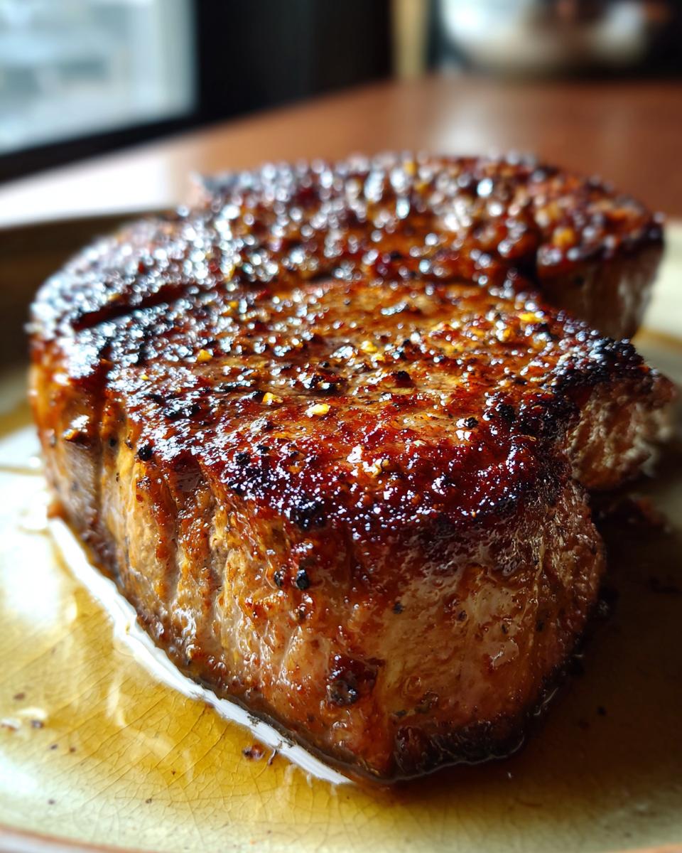 Close-up of a juicy steak, a contender for Best Breakfast Ideas 2025: Crispy Outside, Juicy Inside.