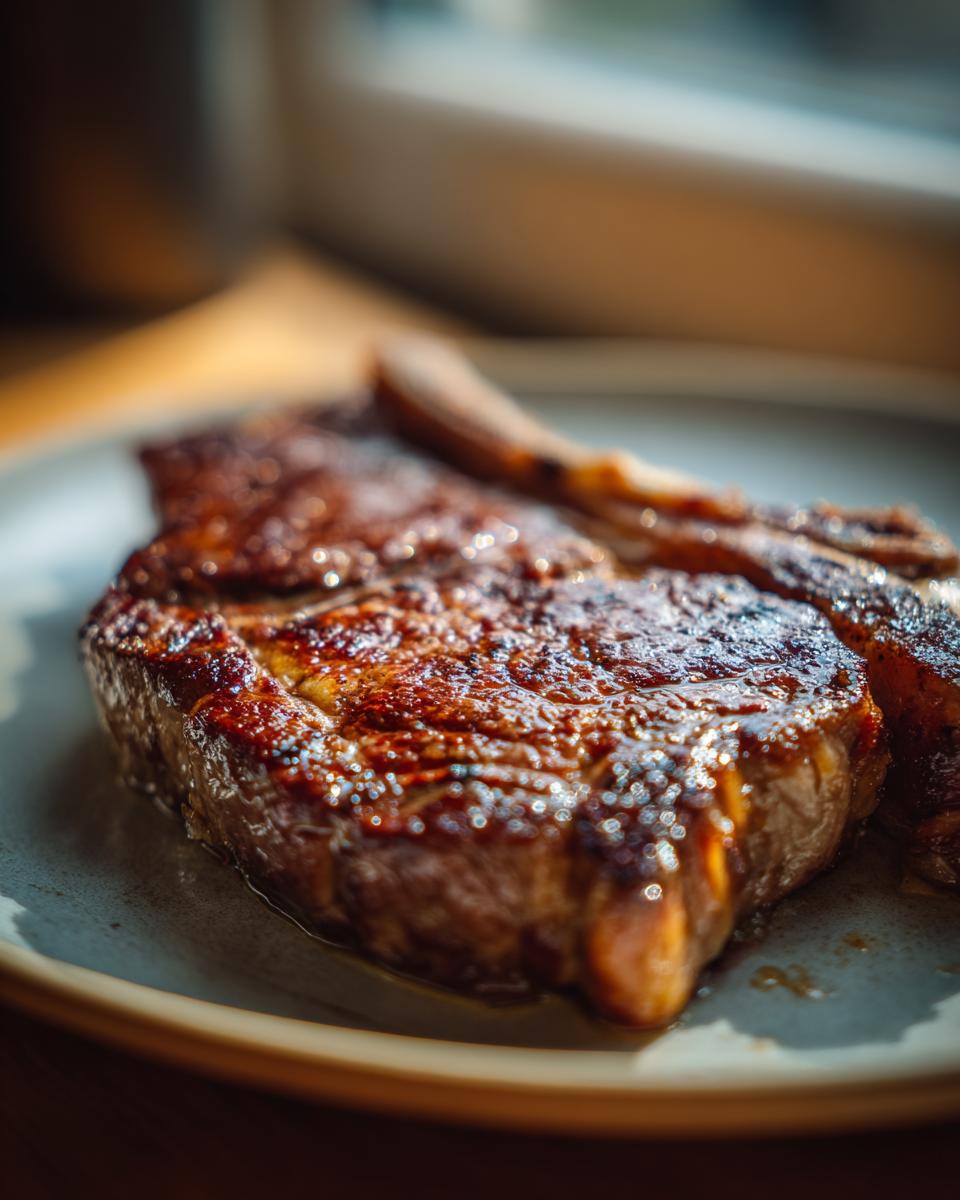 Close-up of a juicy steak, showcasing crispy outside and juicy inside, for Best Breakfast Ideas 2025.