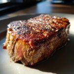 Close-up of a juicy steak with a crispy crust, perfect for Best Breakfast Ideas 2025: Crispy Outside, Juicy Inside.