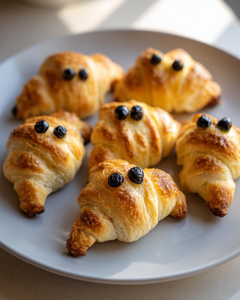 A plate of Mummy Jalapeño Poppers (2025) baked to golden perfection, with olive eyes.