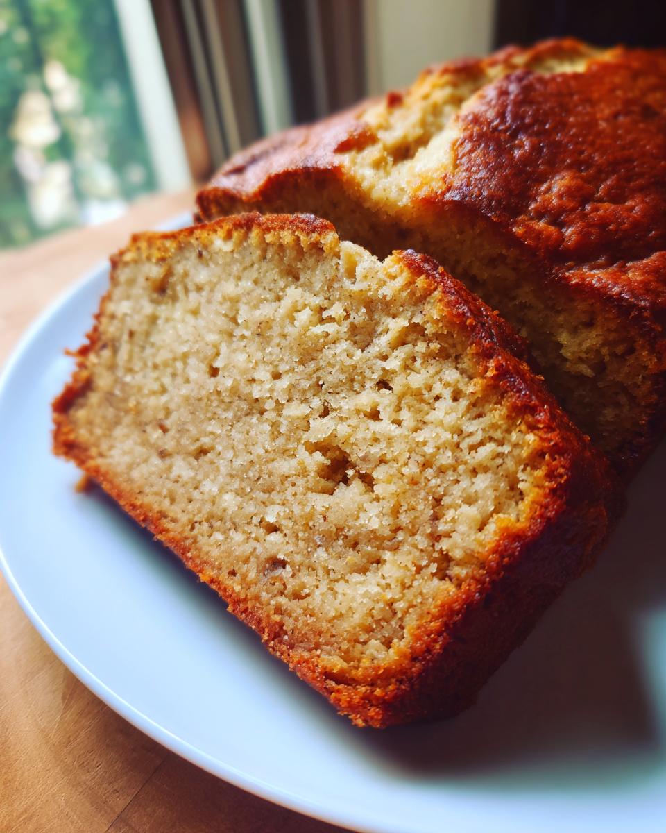 A slice of freshly baked One-Pan Banana Bread on a plate, showcasing its moist texture.