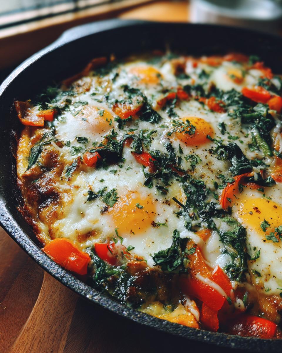 A delicious one-pan breakfast with eggs, red peppers, and spinach, perfect for One-Pan Breakfast Ideas (Minimal Cleanup).