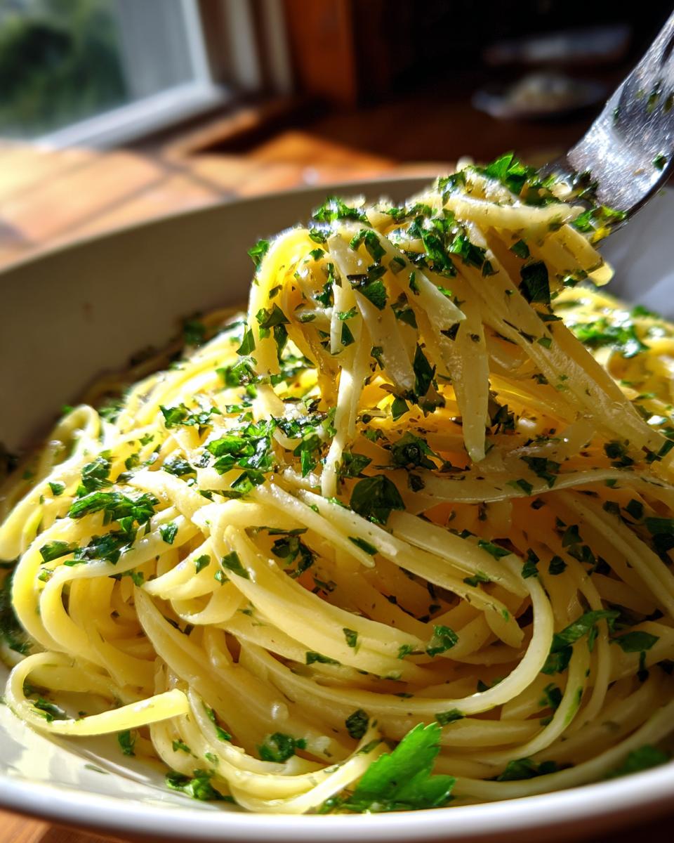 Close-up of pasta with parsley on a fork, showcasing a simple One-Pan Pasta Recipes (Minimal Cleanup) dish.