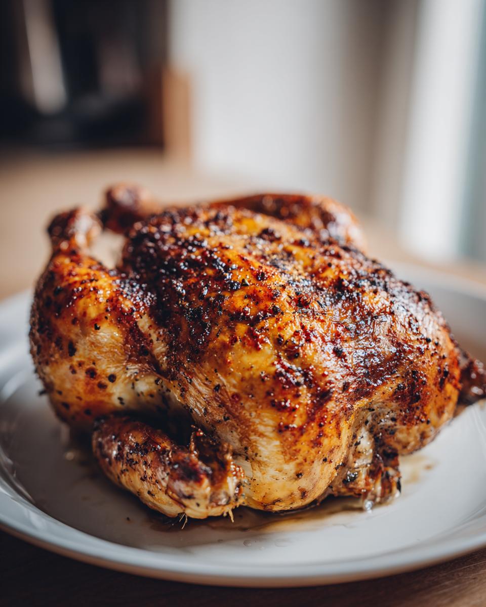 Whole roasted chicken with golden-brown skin. What Makes Perfect Chicken? Try This recipe!