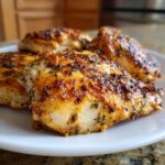 Close-up of Restaurant-Style Chicken at Home, seasoned and cooked, served on a white plate.