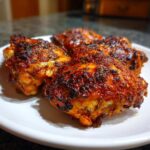 Four Restaurant-Style Chicken Thigh Recipes, seasoned and plated on a white plate.