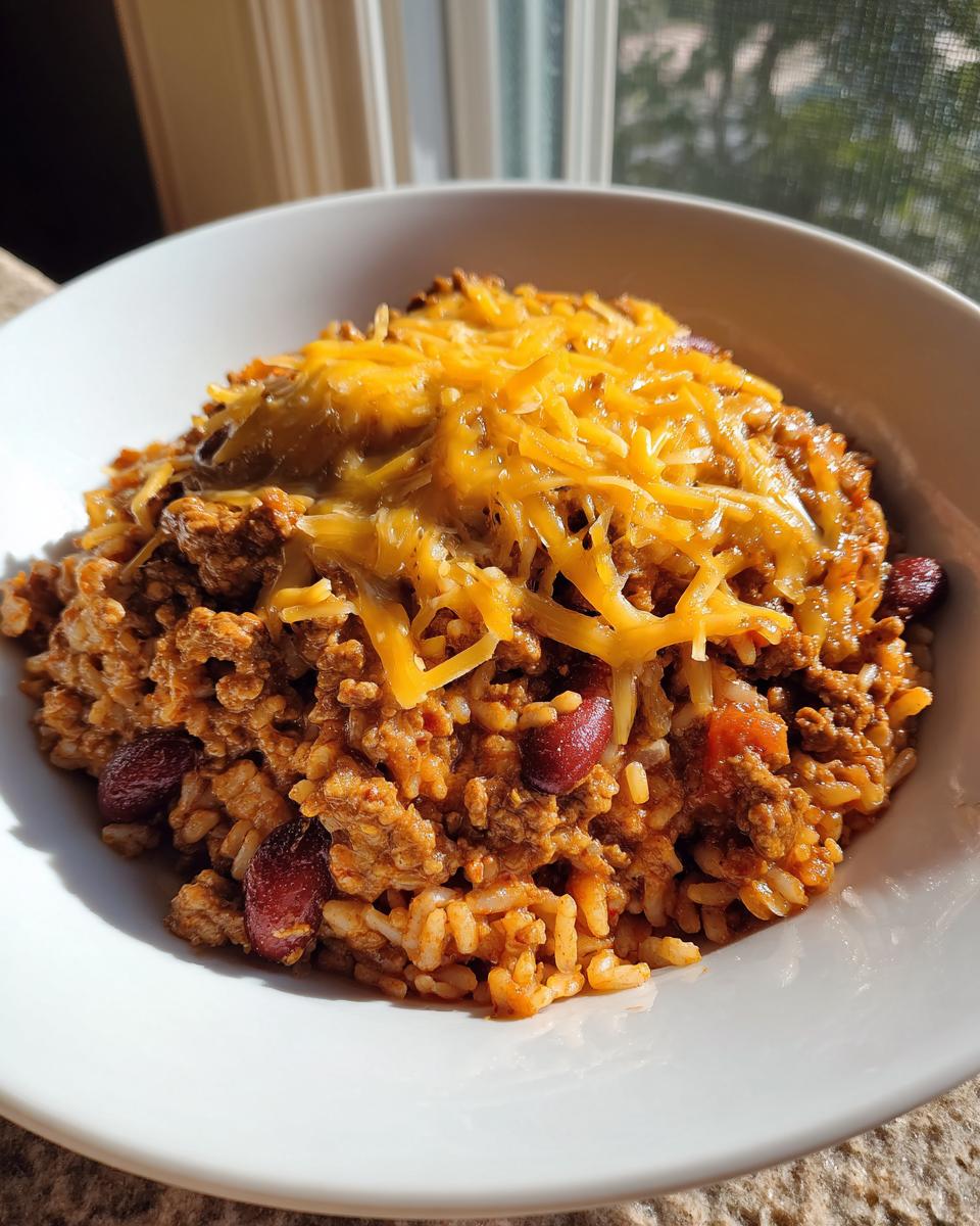 A bowl of rice and beans topped with melted cheese, a great example of Easy Dinner Recipes Recipe Everyone Asks For.