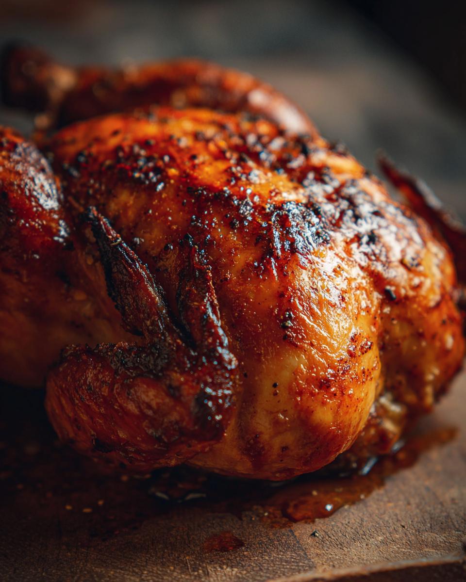 Golden brown roast chicken on a wooden board. Learn how to make chicken perfectly every time.
