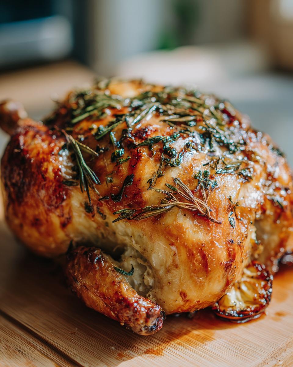 Golden brown roasted chicken seasoned with herbs, part of the Ultimate Chicken Guide: Ingredients, Temps, Tips.