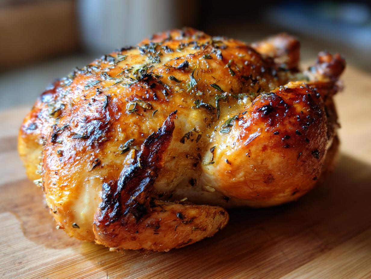 Perfectly roasted chicken with golden brown skin and herb garnish, ideal for the Ultimate Chicken Guide.