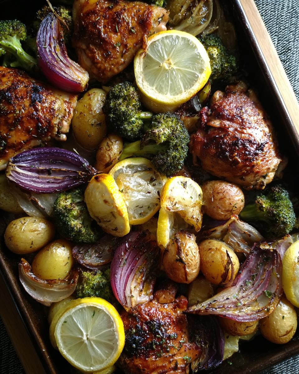Overhead shot of a roasted chicken and vegetable dish, a perfect example of One-Pan Dinner Ideas.