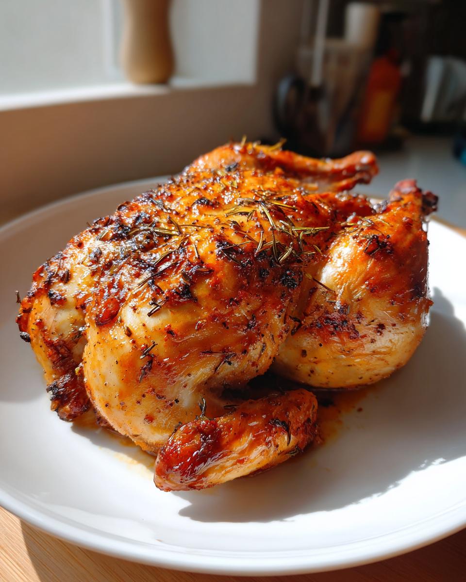 Roasted chicken with golden-brown skin and rosemary, showcasing what makes perfect chicken.