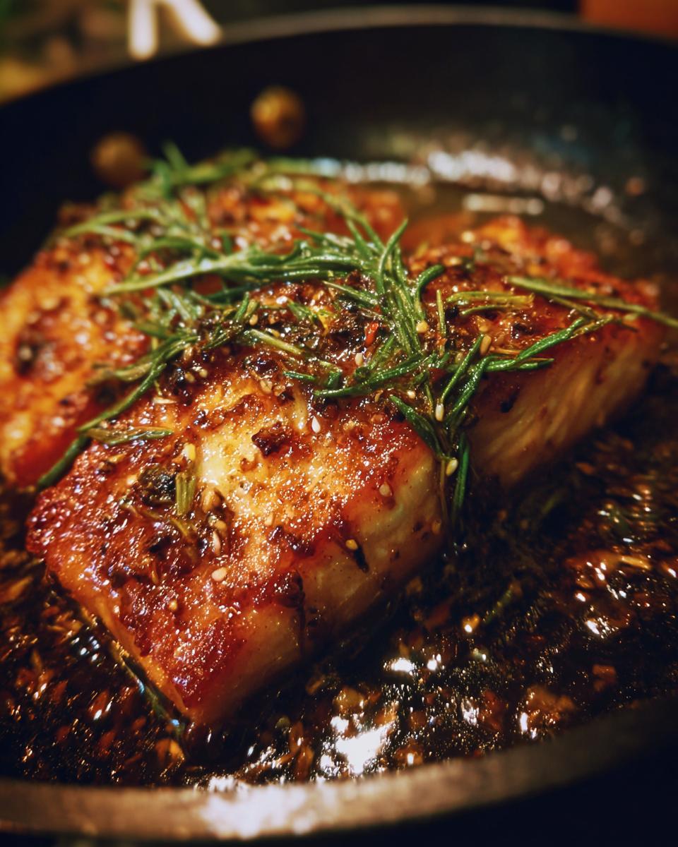 Close-up of salmon with rosemary and glaze, perfect for 5-Ingredient Dinner Recipes.