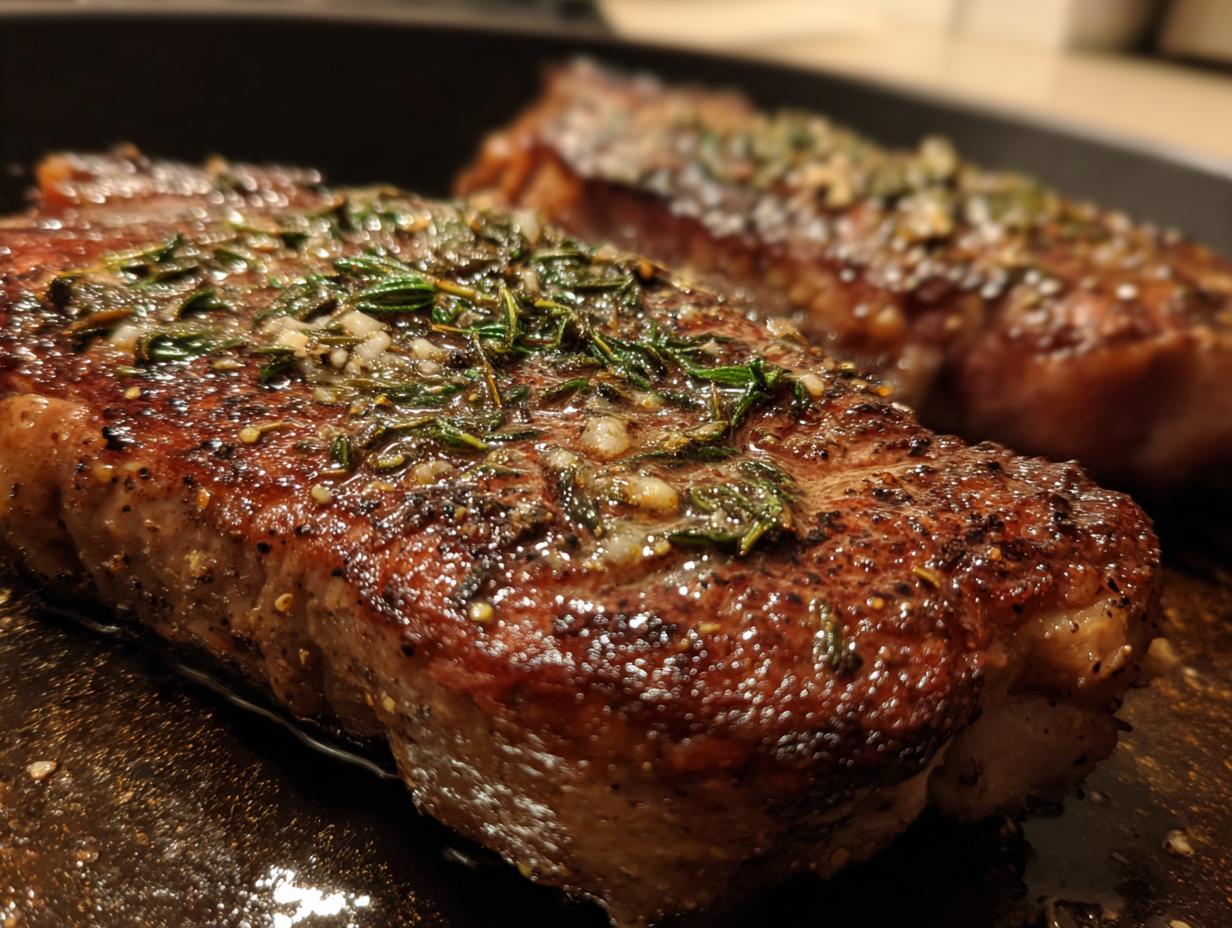 Two seared steaks topped with herbs and garlic, perfect for the Ultimate Dinner Recipes Guide.