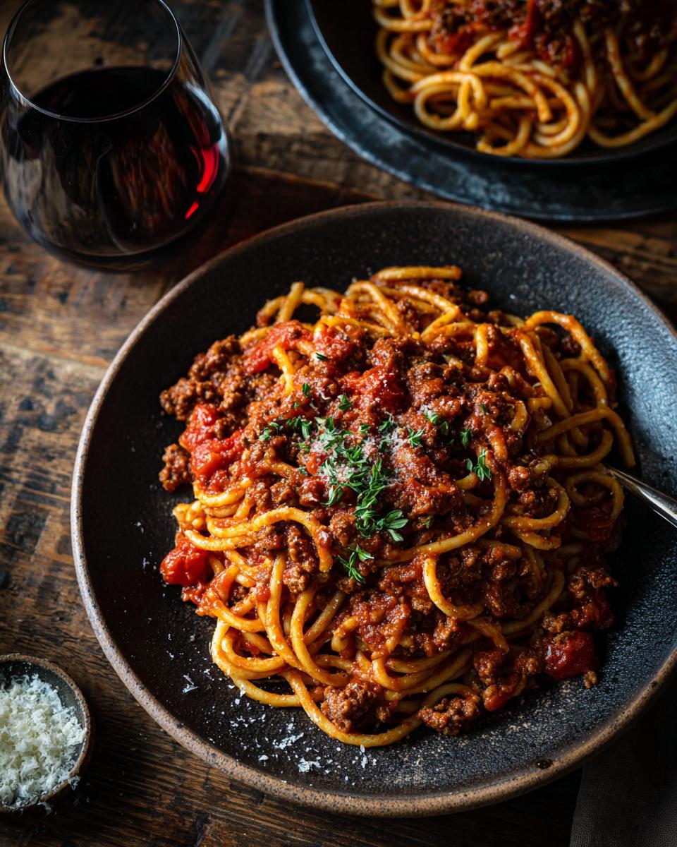 A plate of spaghetti with meat sauce, showcasing one of our easy 5-Ingredient Pasta Recipes.
