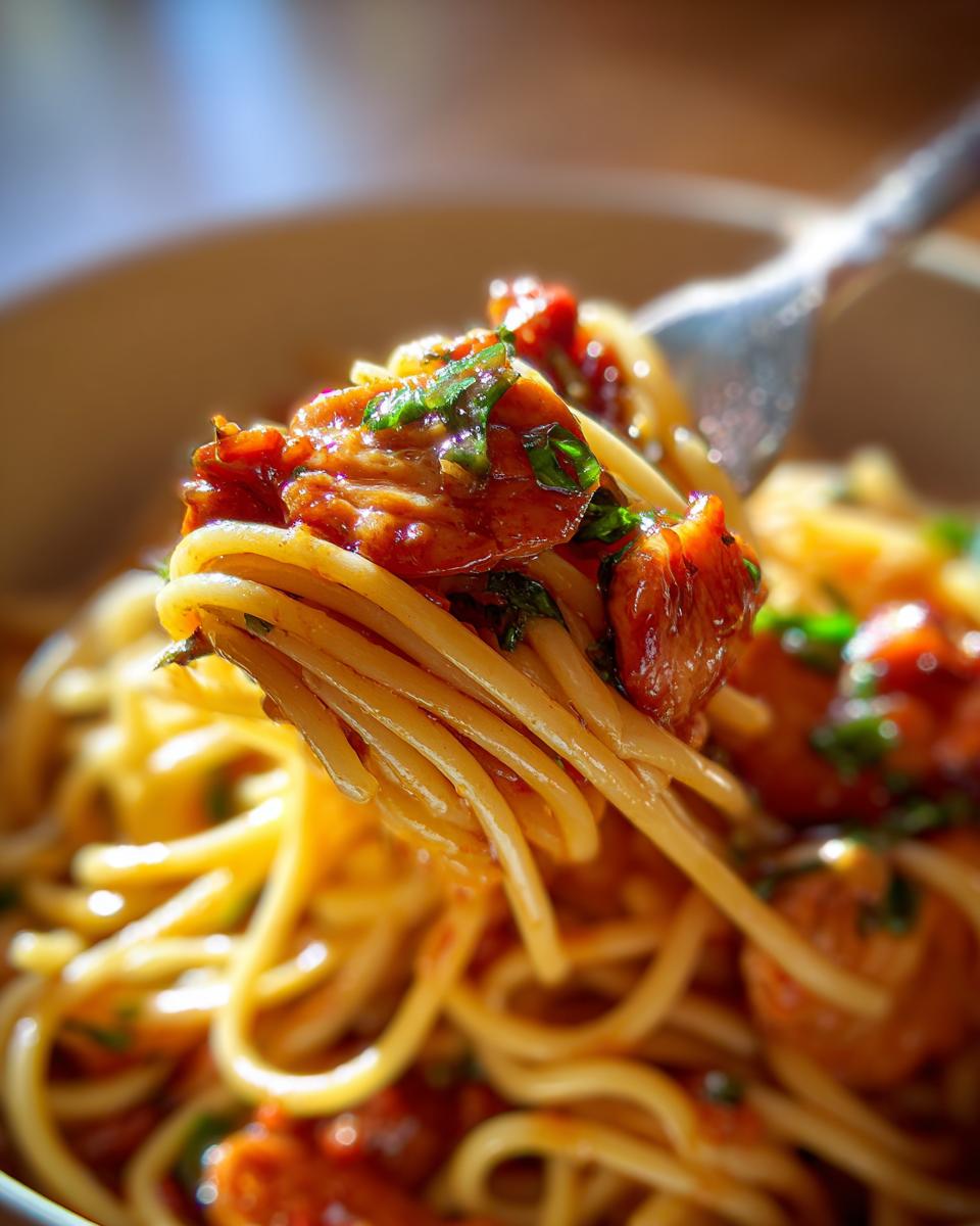 Spaghetti with tomato sauce and herbs on a fork. What Makes Perfect Easy Dinner Recipes? Try This.