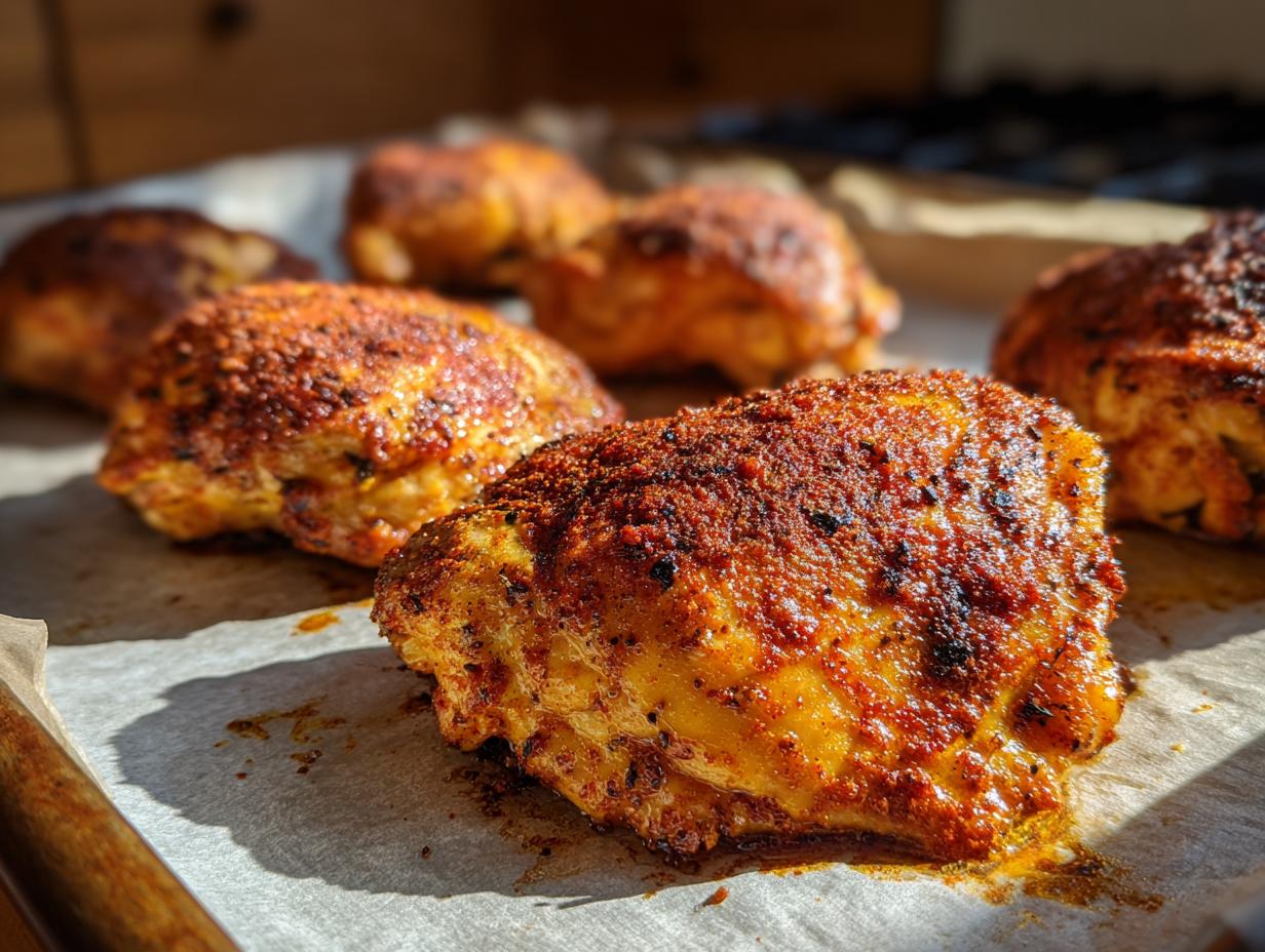Close-up of seasoned chicken thighs, part of the Ultimate Chicken Thigh Recipes Guide.