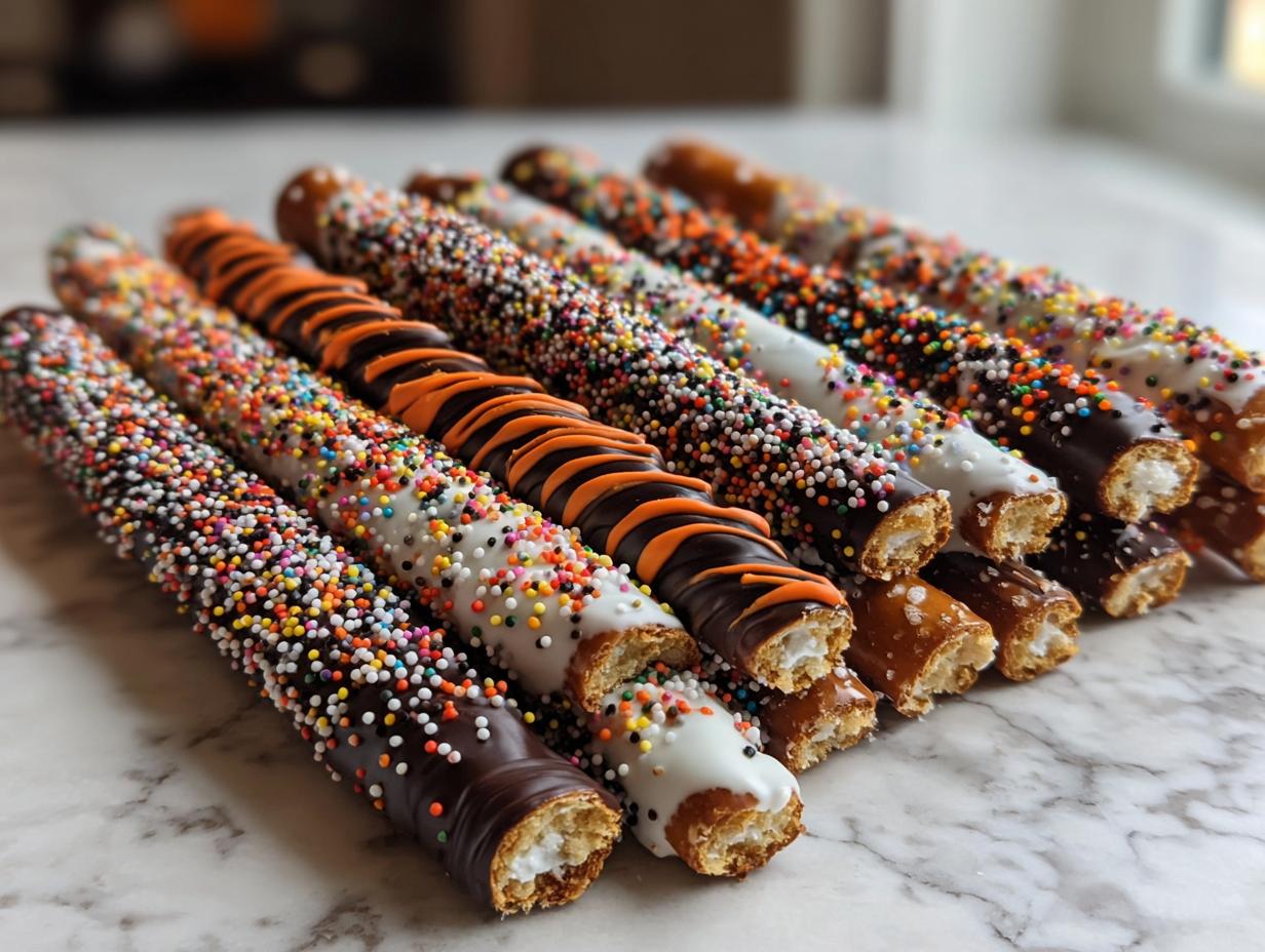 Spooky Chocolate-Dipped Pretzel Rods: 12 Easy Delights