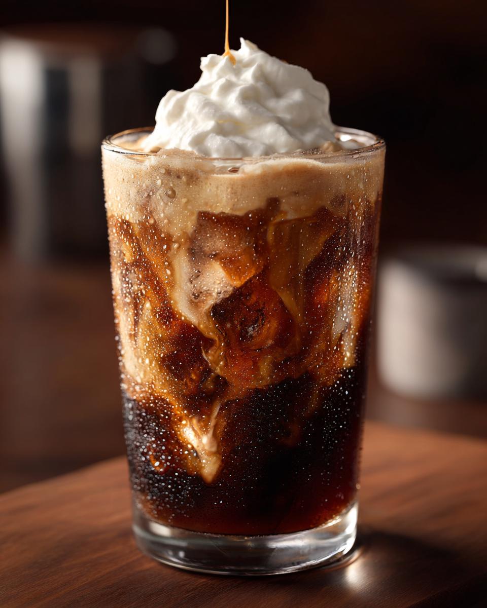 Iced Starbucks drink 2025: Crispy Outside, Juicy Inside, topped with whipped cream and caramel drizzle.