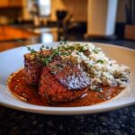 Two steaks with rice and sauce, a 5-Ingredient Easy Dinner Recipes meal.