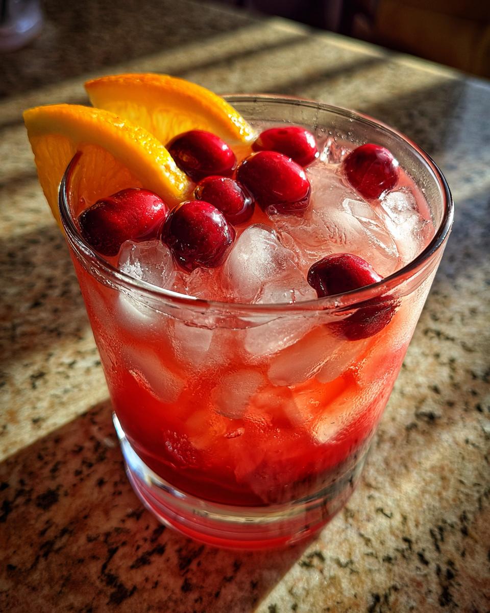 A refreshing Thanksgiving drink in 20 minutes, featuring cranberries, orange slices, and ice.