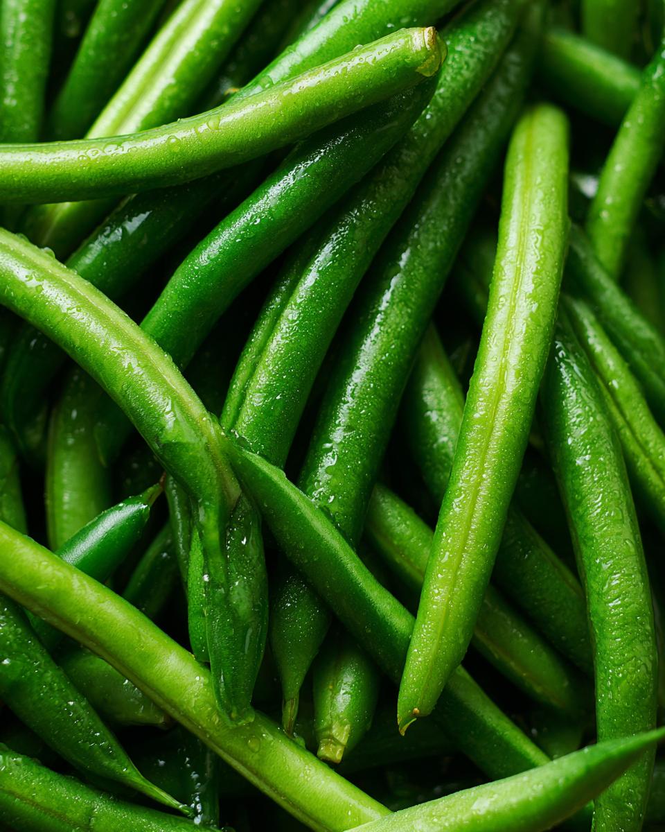 Close-up of vibrant, fresh Thanksgiving Green Beans, ready for a quick and easy meal-prep friendly side dish.