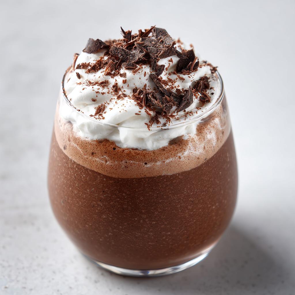 A decadent serving of Chocolate Mousse (Make-Ahead Dessert) topped with whipped cream and chocolate shavings.