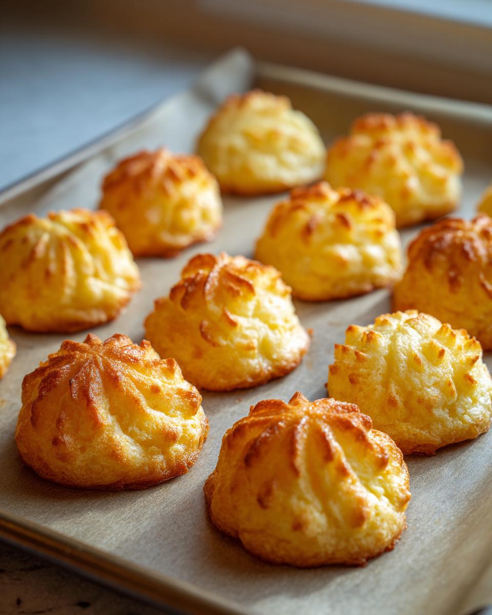 A baking sheet filled with golden brown Duchess Potatoes, piped into decorative swirls.