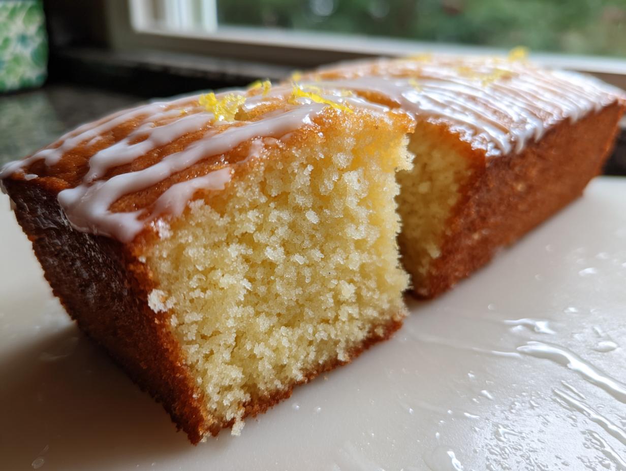A slice of Easy Snacking Sheet Cake, drizzled with white glaze and topped with lemon zest.