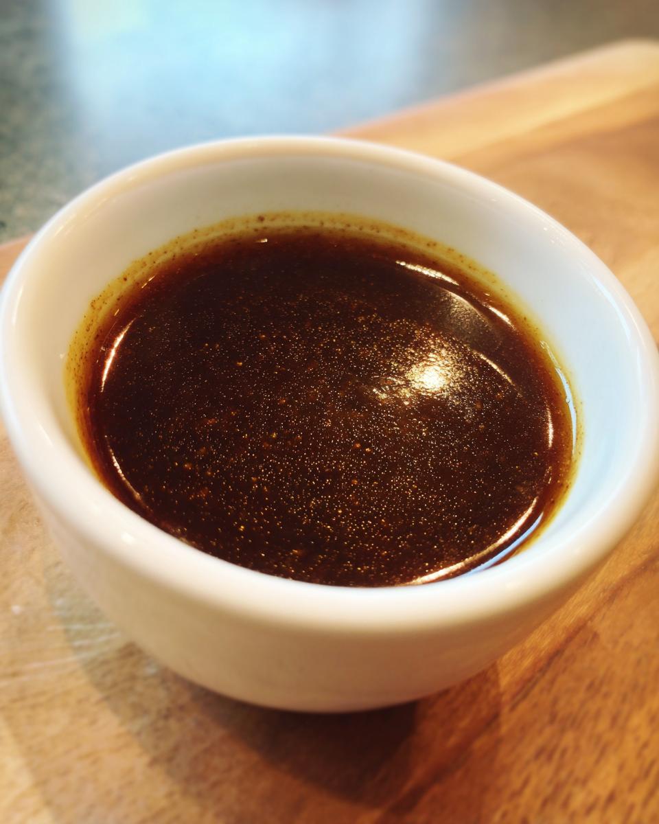 A close-up of a white bowl filled with rich and flavorful beef au jus, ready to enhance any dish.