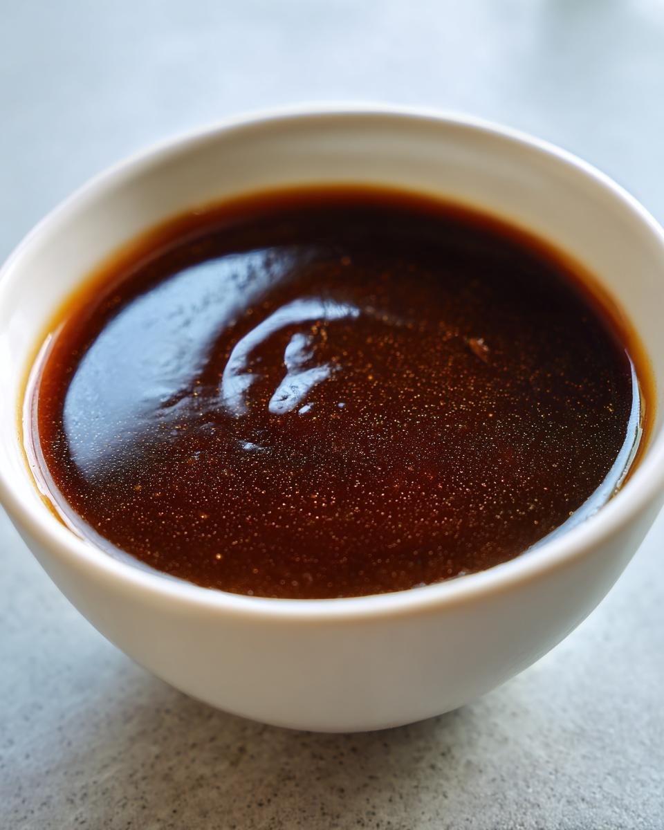 A close-up of a white bowl filled with rich and flavorful beef au jus, perfect for a quick recipe.