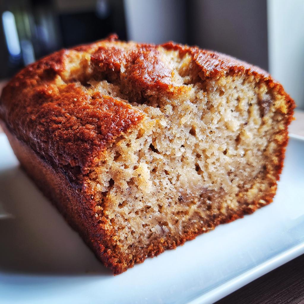 A close-up shot showing the moist, tender crumb of a perfect banana bread recipe loaf.
