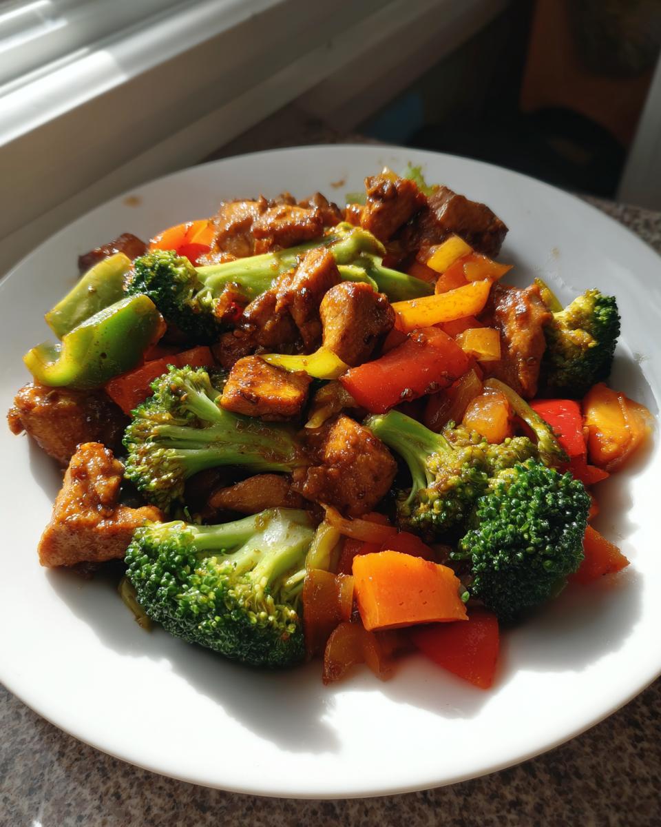 A vibrant stir-fry with tofu or chicken, broccoli, and bell peppers, perfect for Quick Dinner Ideas.