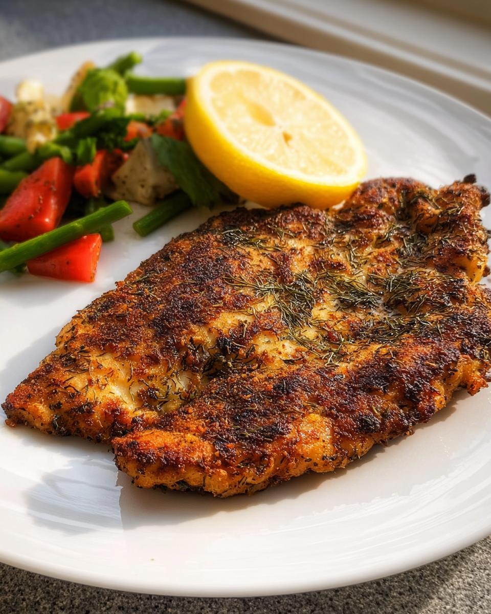 A perfectly seasoned and seared piece of Texas Roadhouse Chicken served with mixed vegetables and a lemon wedge.
