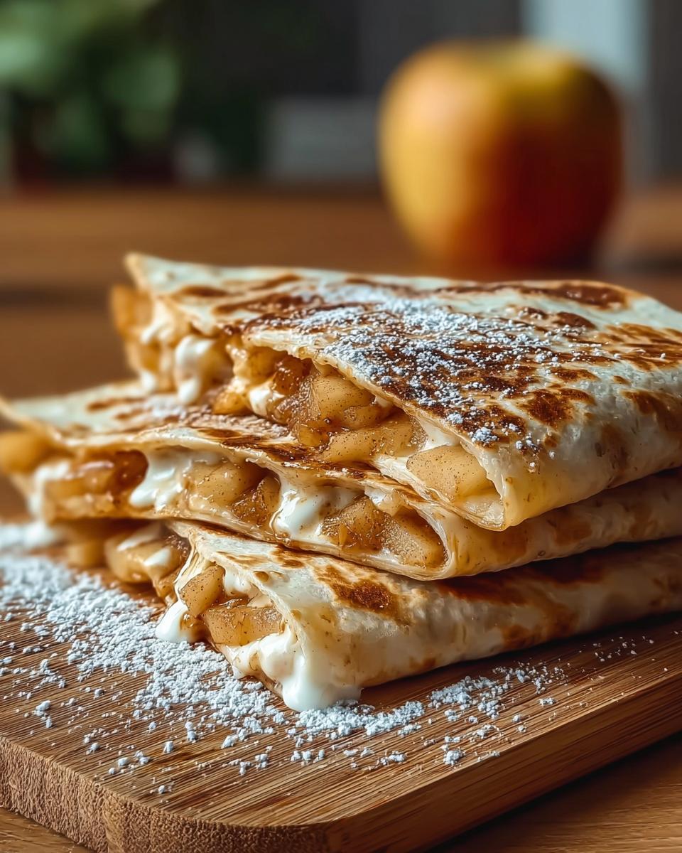 Stack of sweet quesadillas filled with cinnamon apples and cream cheese, part of 10-Ingredient Breakfast Ideas Recipes.