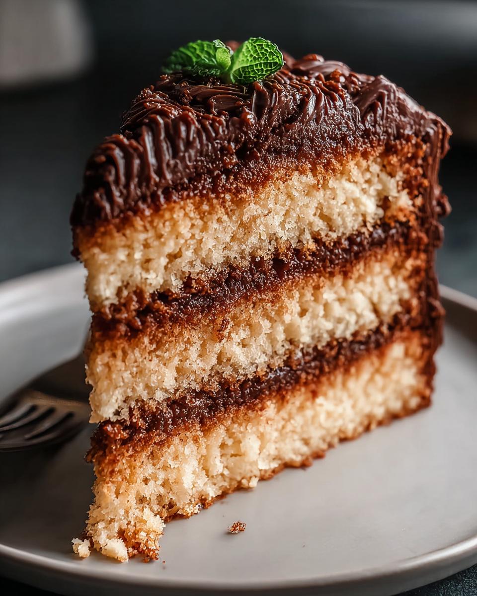 A moist slice of vanilla layer cake with rich chocolate frosting, perfect for The Ultimate Cake Ideas Recipes Guide for Beginners.