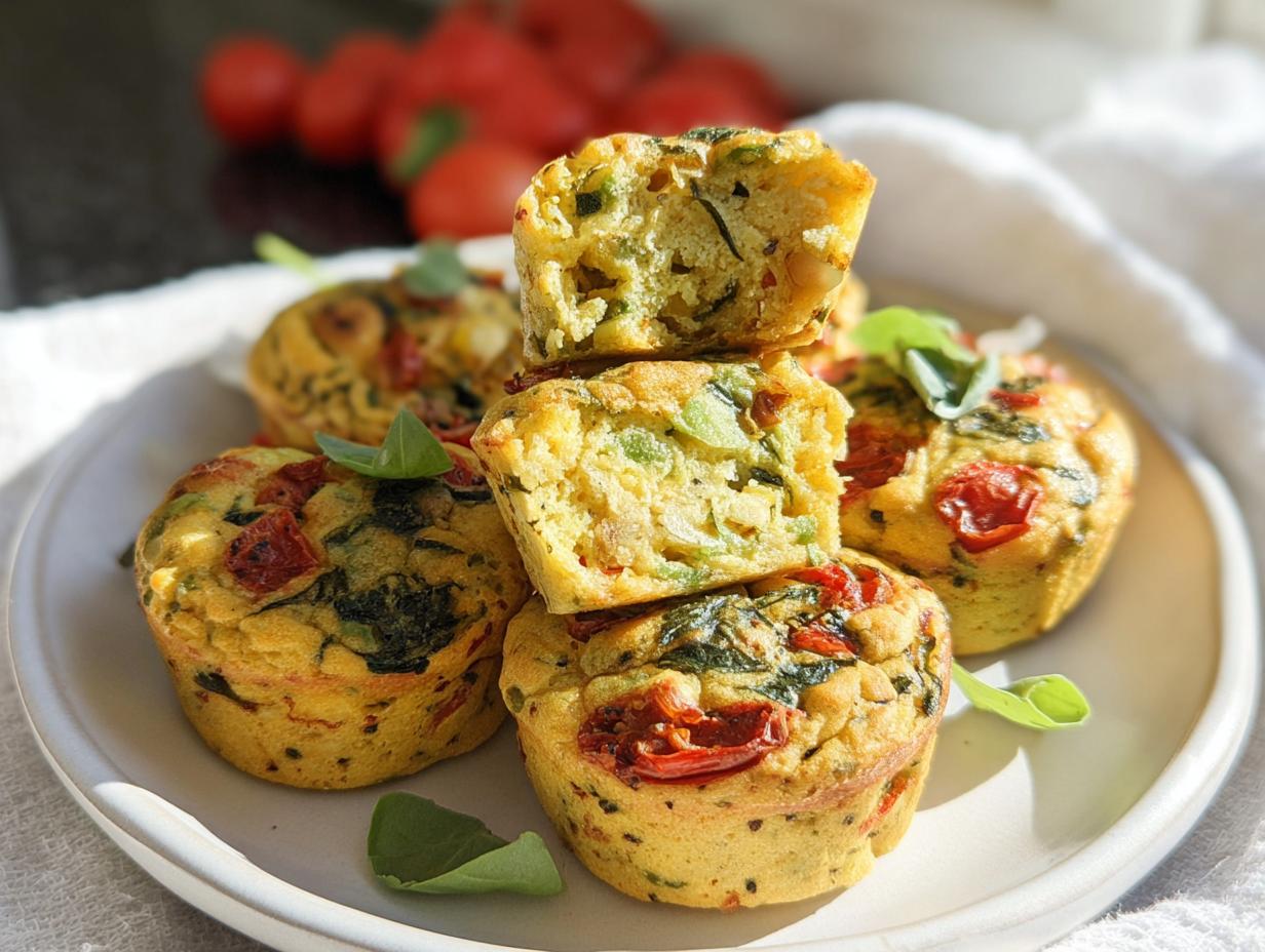 Stack of savory egg muffins with spinach and sun-dried tomatoes, perfect for Easy Healthy Meal Prep for the Week.