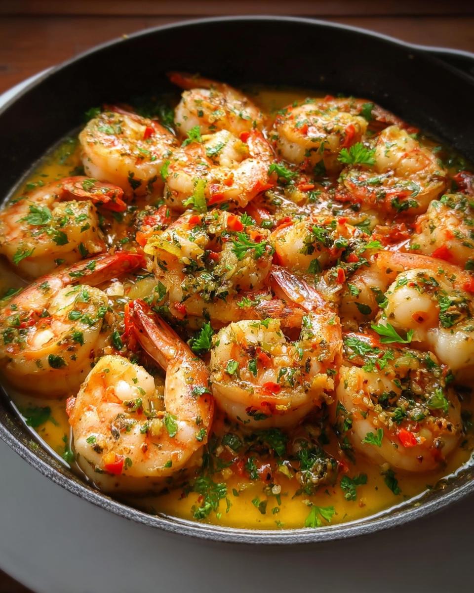 Close-up of succulent shrimp cooked in a rich garlic butter sauce, part of the 25-Ingredient Shrimp Recipes.