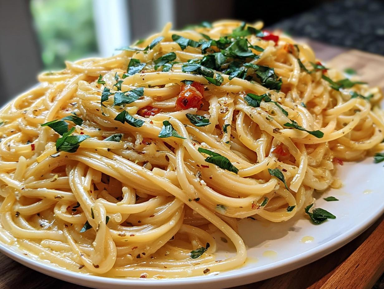 Close-up of creamy spaghetti tossed in garlic butter sauce, topped with fresh parsley, a perfect example of 20 Genius Pasta Recipes Ideas.